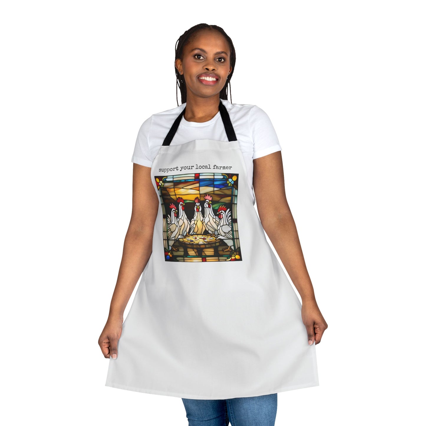 Apron, 5-Color Straps (AOP) - support your local farmer - chickens playing cards stained glass - Graleske