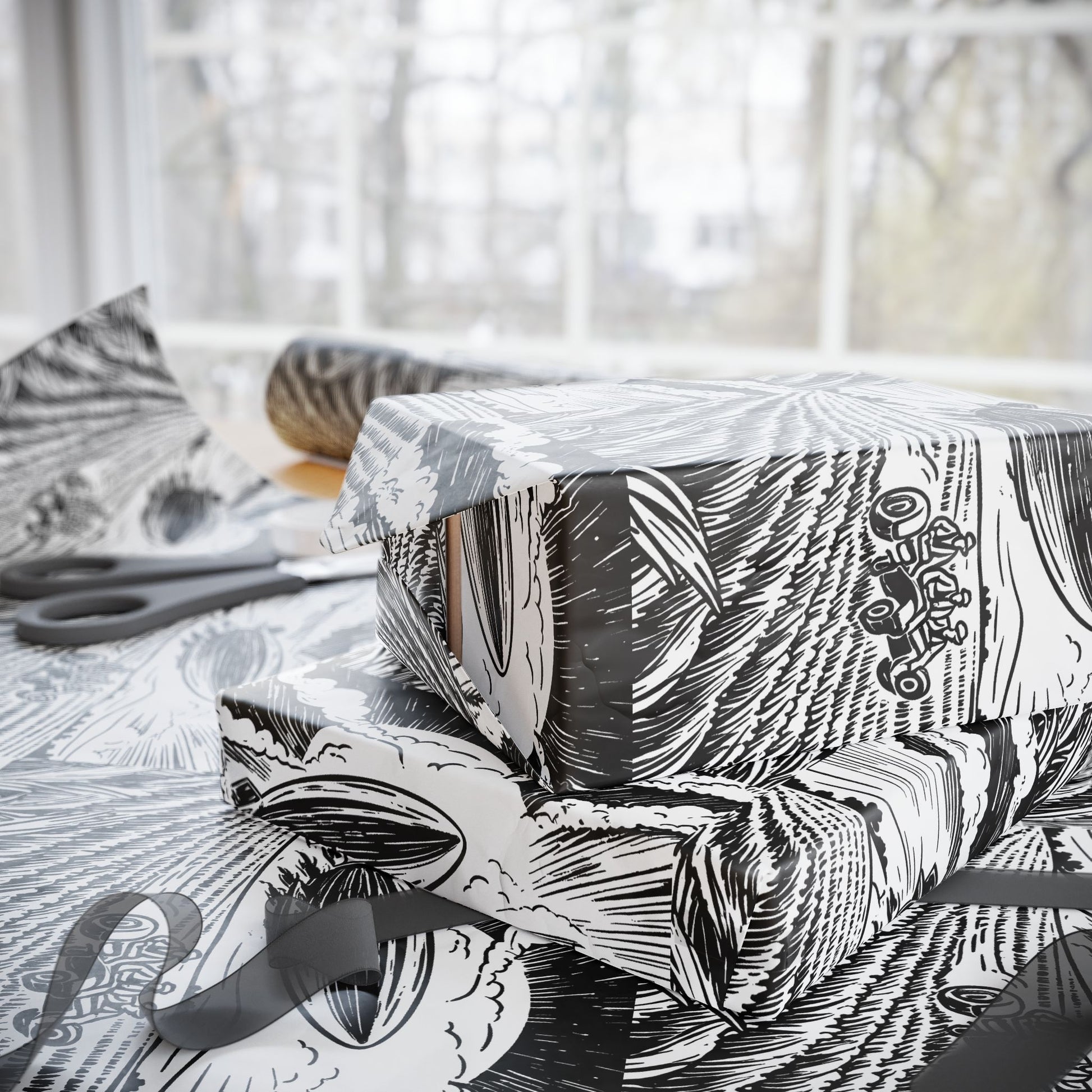 farmers and space blimp - Wrapping Papers - Graleske