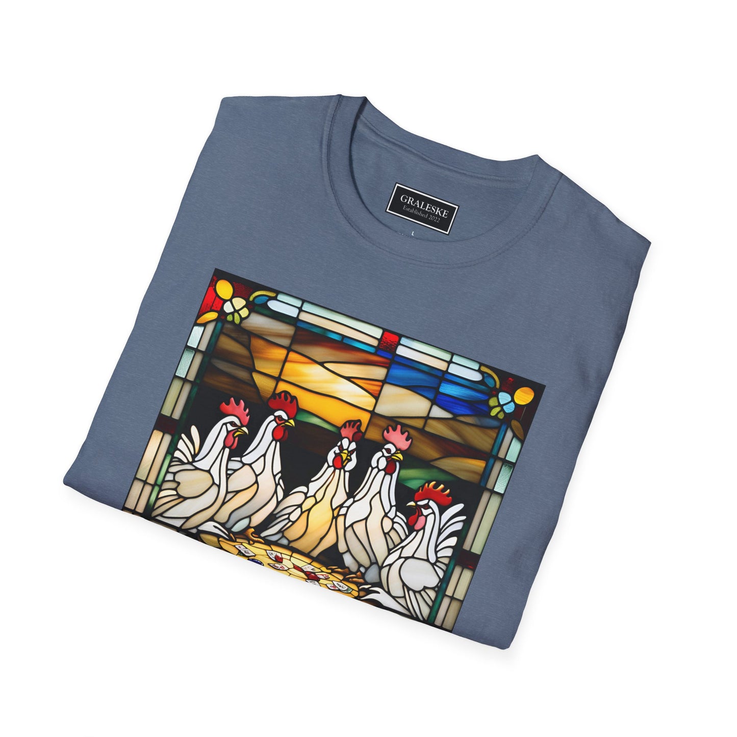chickens playing cards stained glass - Unisex T-Shirt - Graleske