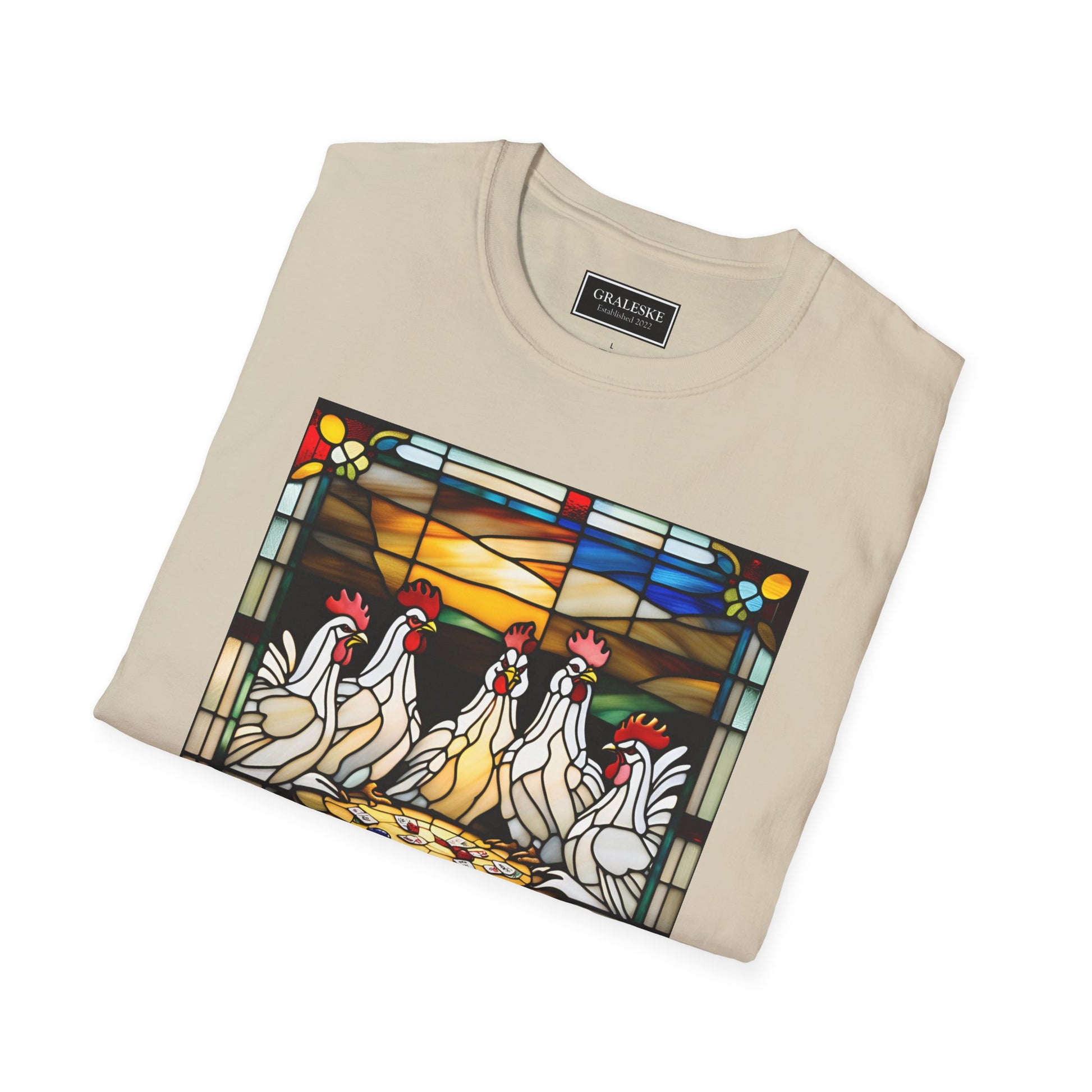 chickens playing cards stained glass - Unisex T-Shirt - Graleske