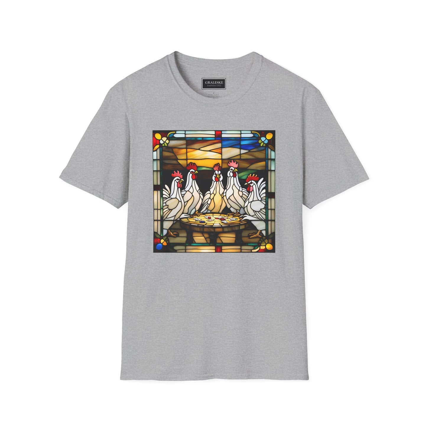 chickens playing cards stained glass - Unisex T-Shirt - Graleske