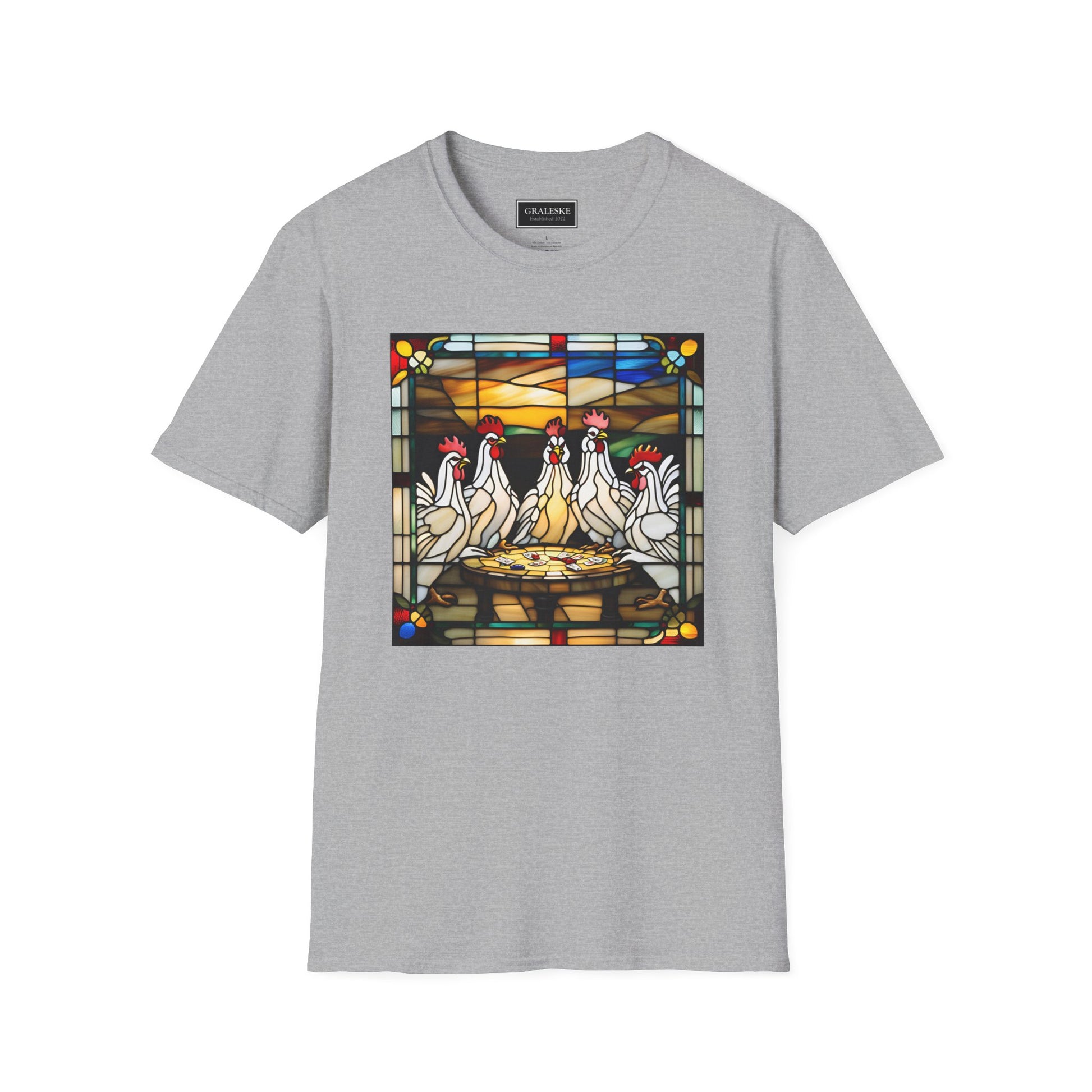 chickens playing cards stained glass - Unisex T-Shirt - Graleske
