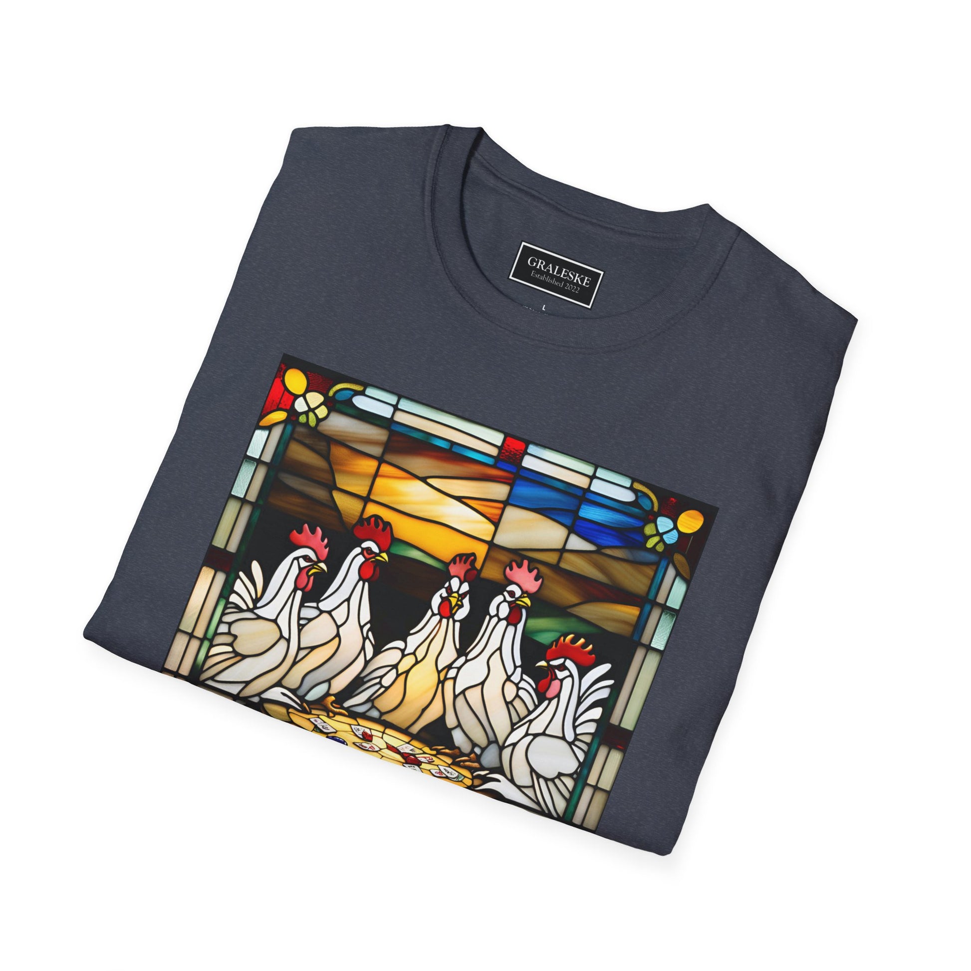 chickens playing cards stained glass - Unisex T-Shirt - Graleske