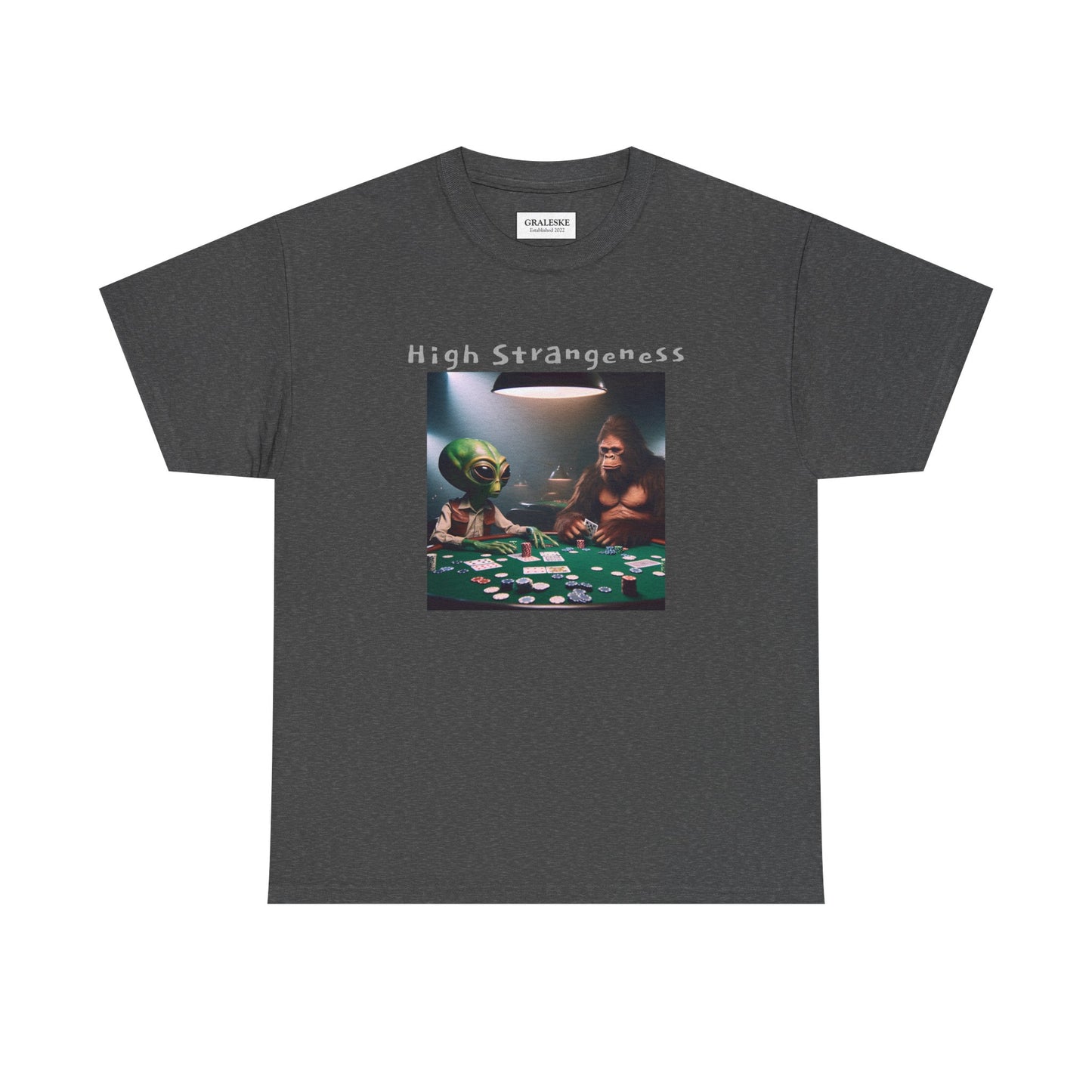 Alien vs Bigfoot Poker -Unisex Heavy Cotton Tee - Graleske