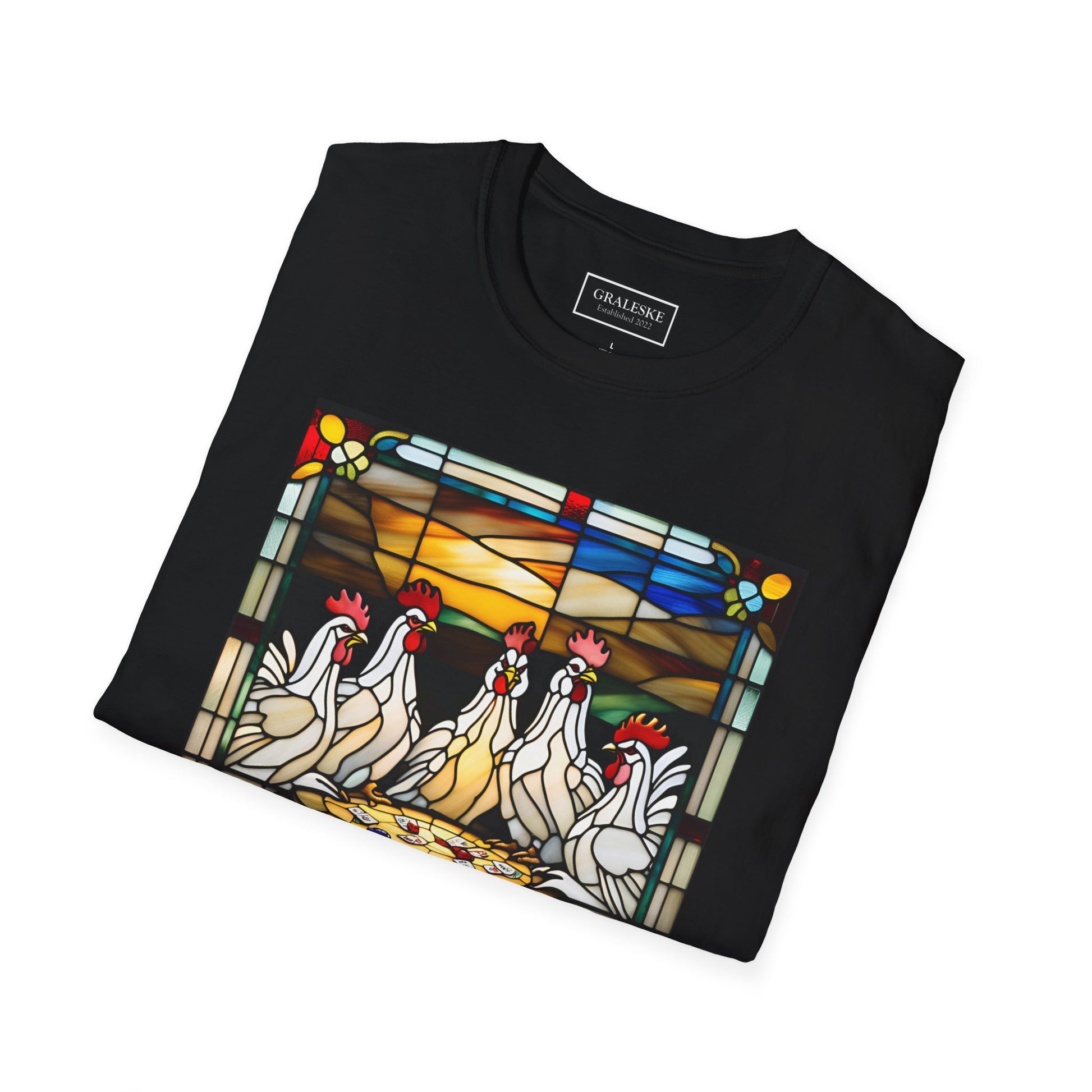 chickens playing cards stained glass - Unisex T-Shirt - Graleske