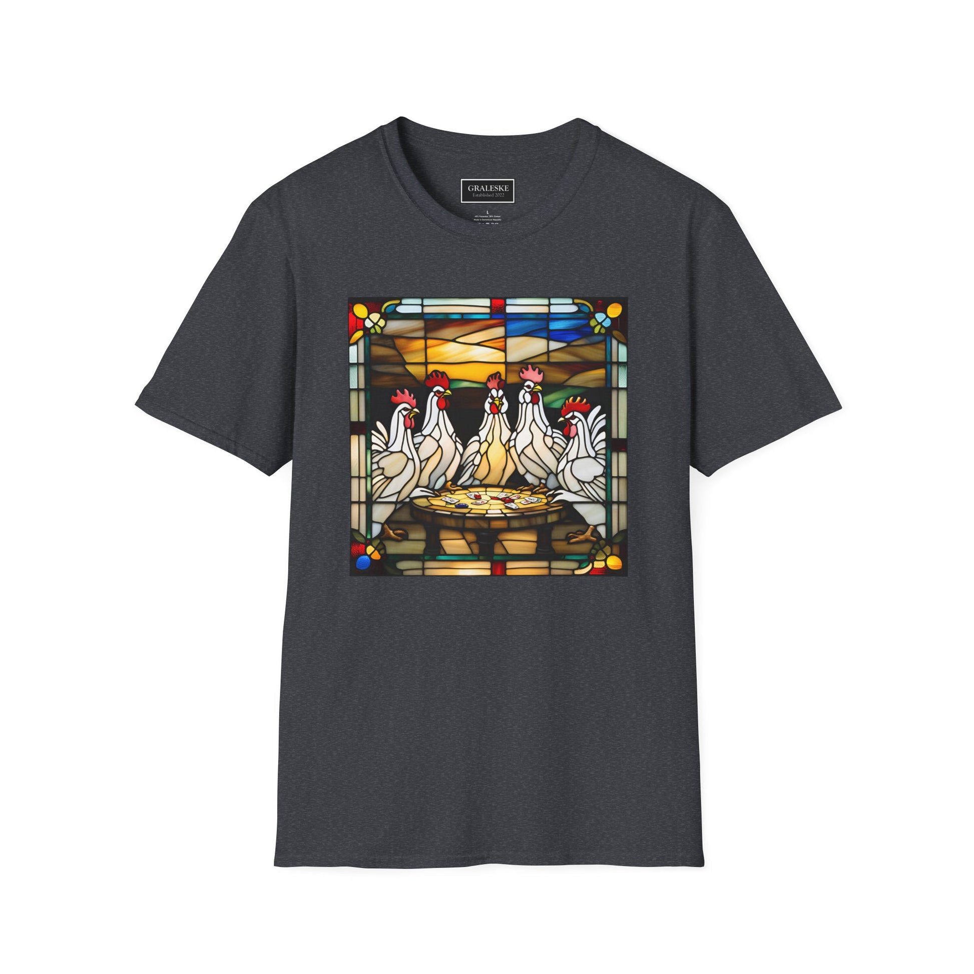 chickens playing cards stained glass - Unisex T-Shirt - Graleske