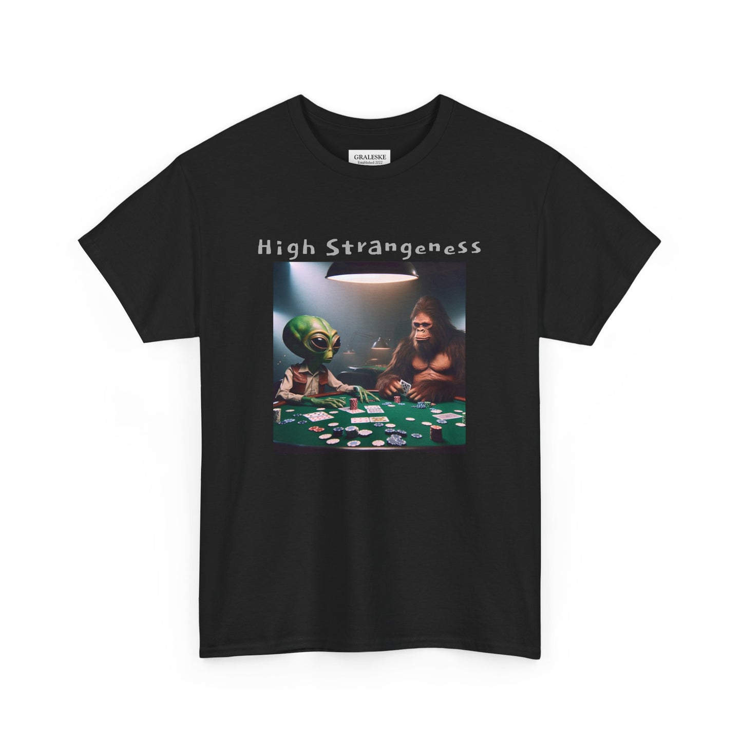 Alien vs Bigfoot Poker -Unisex Heavy Cotton Tee - Graleske