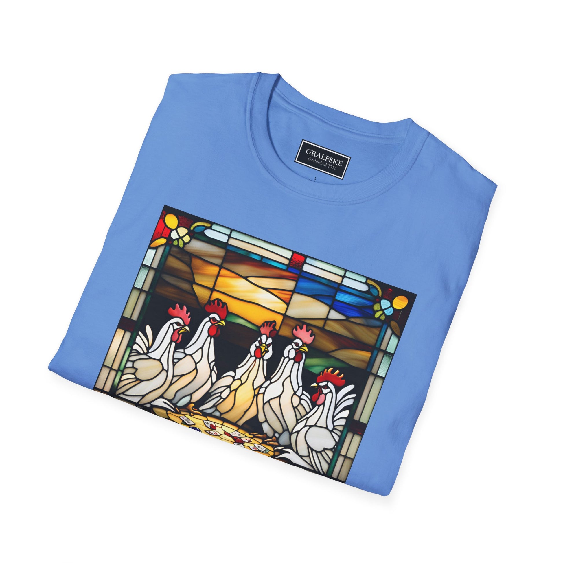 chickens playing cards stained glass - Unisex T-Shirt - Graleske