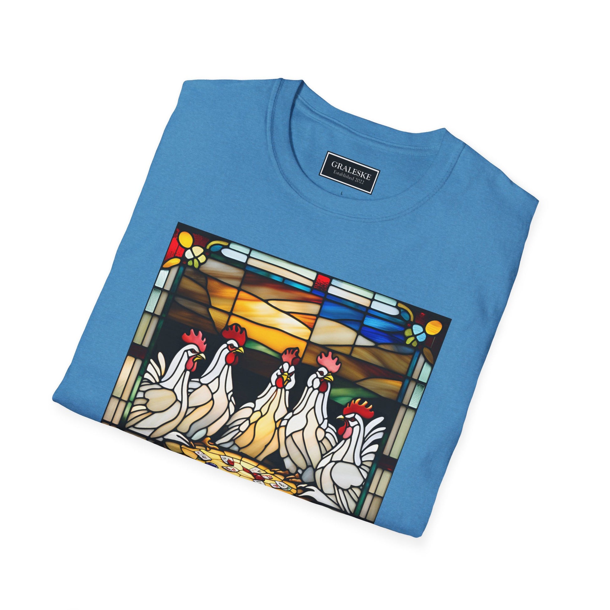 chickens playing cards stained glass - Unisex T-Shirt - Graleske
