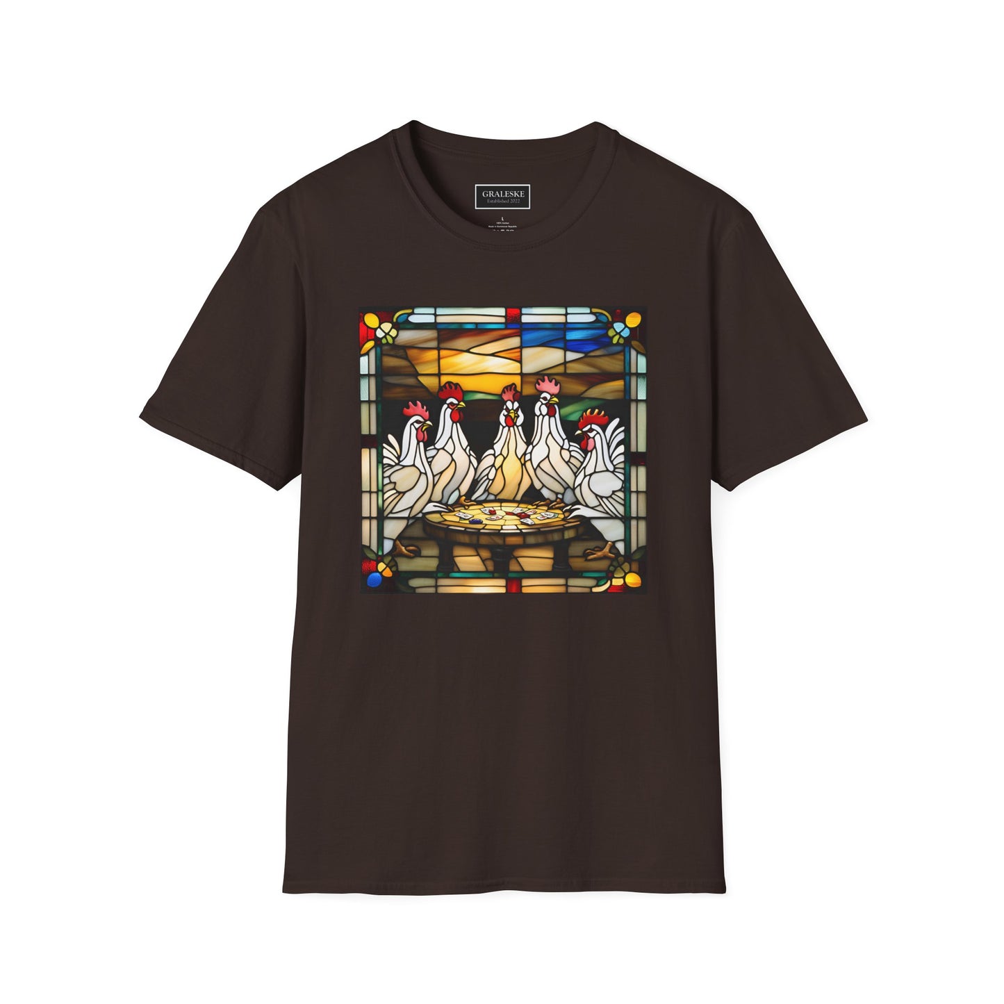 chickens playing cards stained glass - Unisex T-Shirt - Graleske