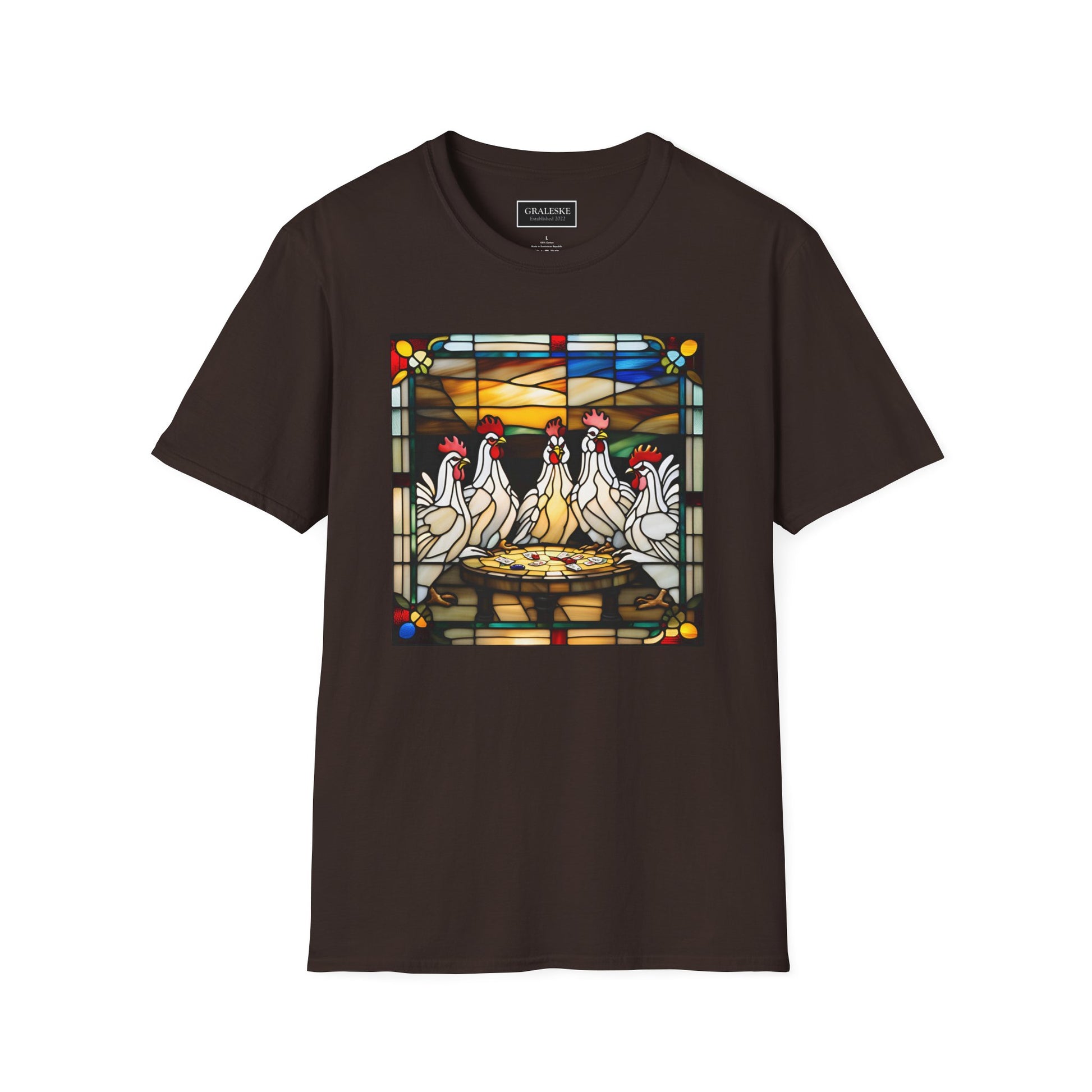 chickens playing cards stained glass - Unisex T-Shirt - Graleske