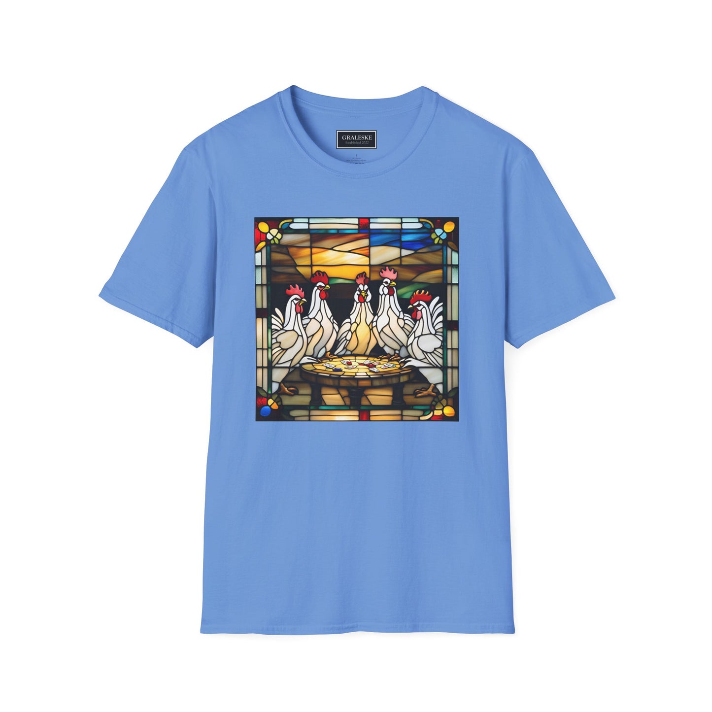 chickens playing cards stained glass - Unisex T-Shirt - Graleske