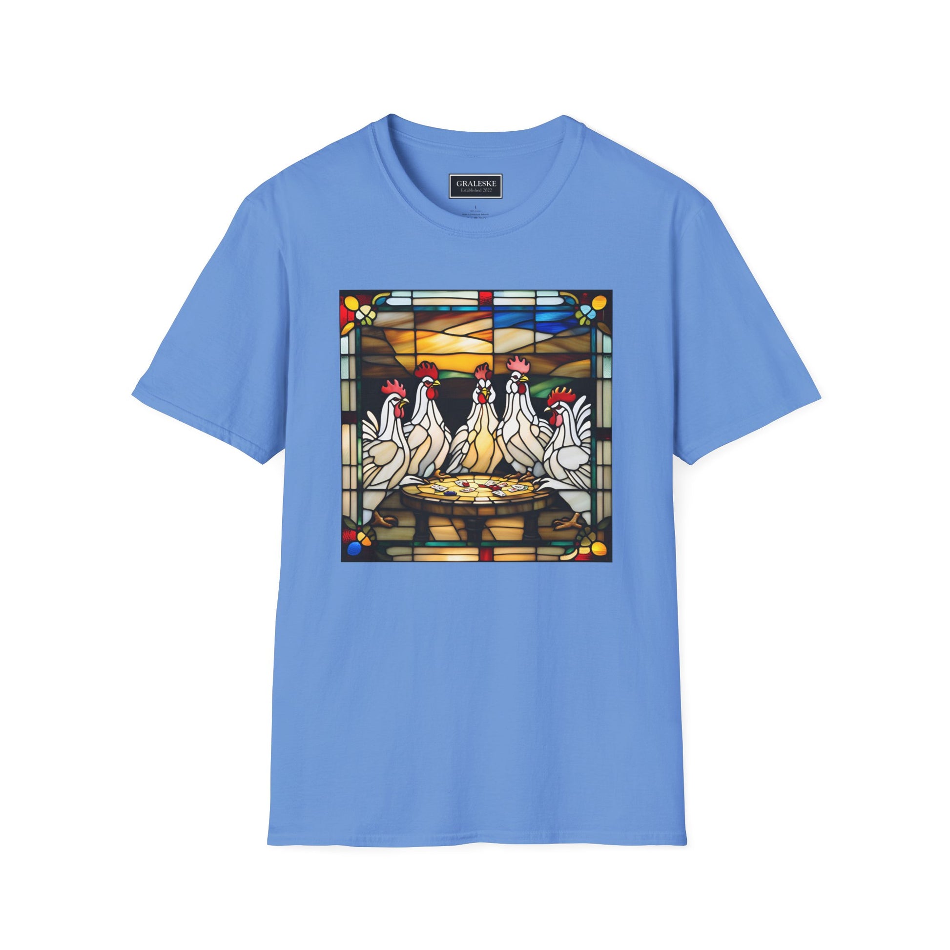 chickens playing cards stained glass - Unisex T-Shirt - Graleske