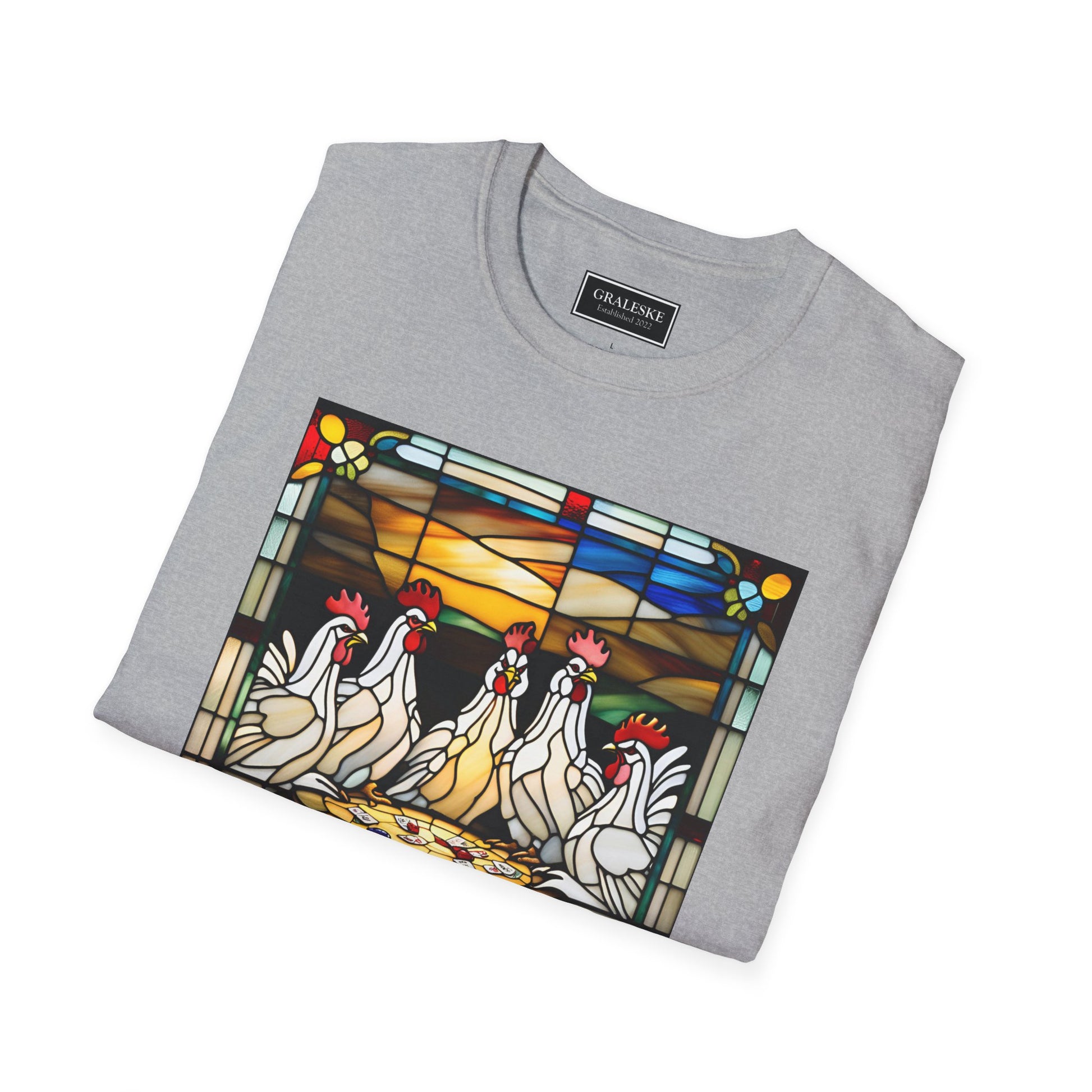 chickens playing cards stained glass - Unisex T-Shirt - Graleske