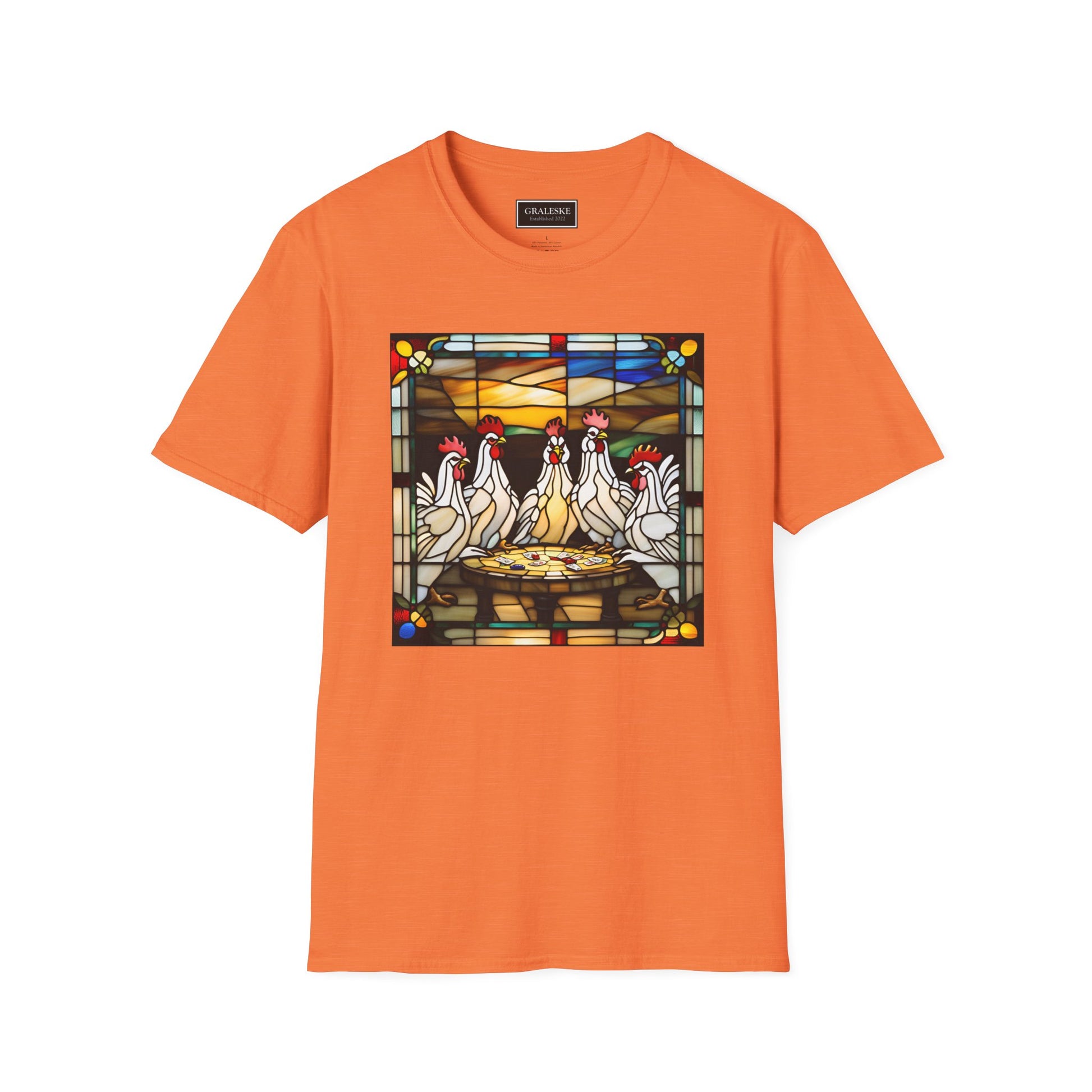 chickens playing cards stained glass - Unisex T-Shirt - Graleske