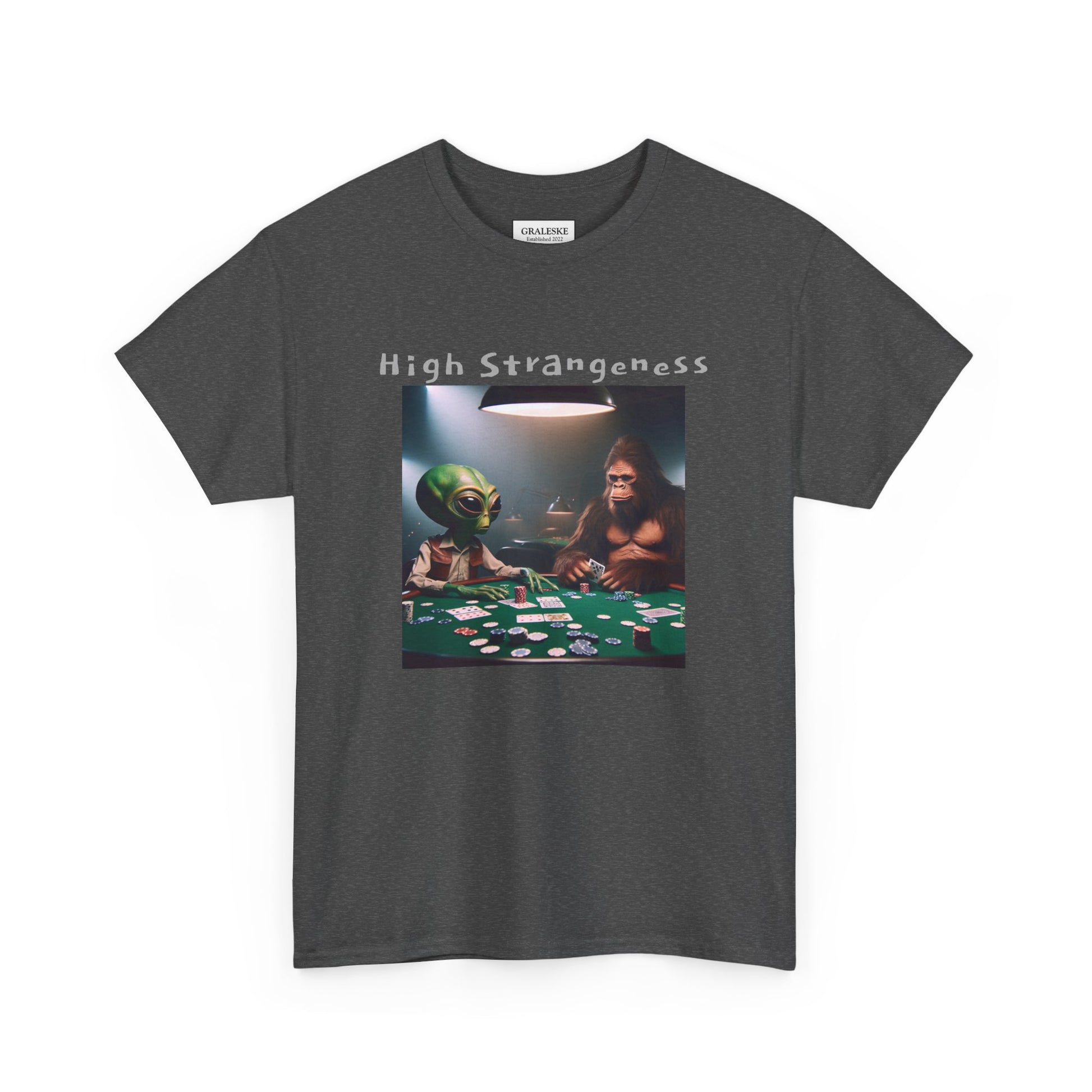 Alien vs Bigfoot Poker -Unisex Heavy Cotton Tee - Graleske