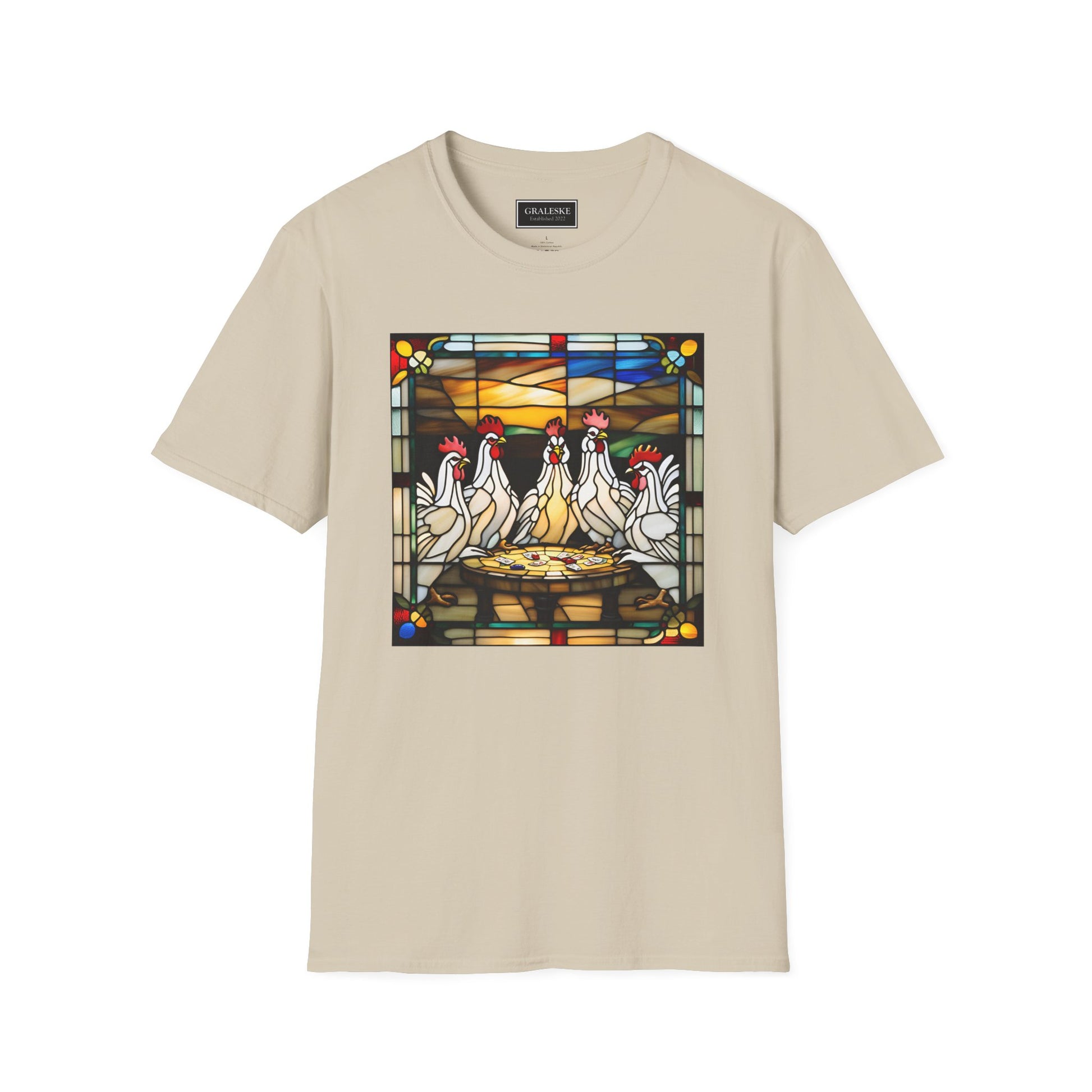 chickens playing cards stained glass - Unisex T-Shirt - Graleske