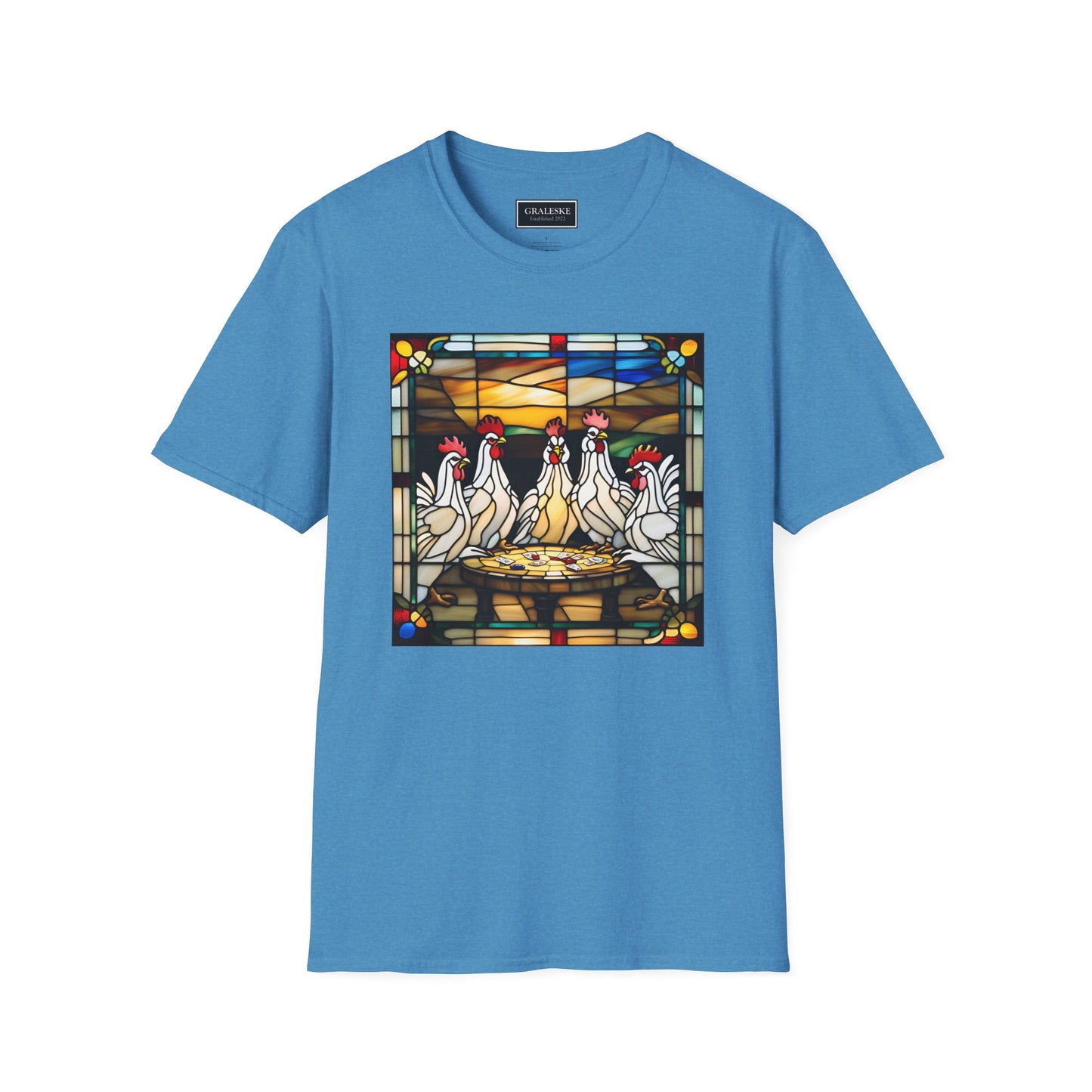 chickens playing cards stained glass - Unisex T-Shirt - Graleske