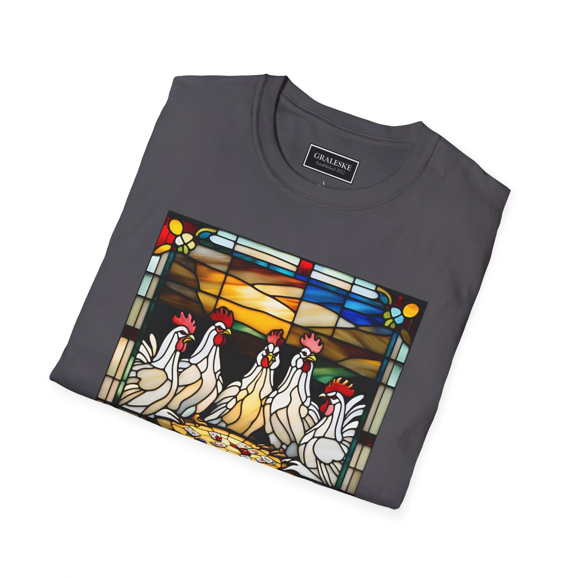 chickens playing cards stained glass - Unisex T-Shirt - Graleske