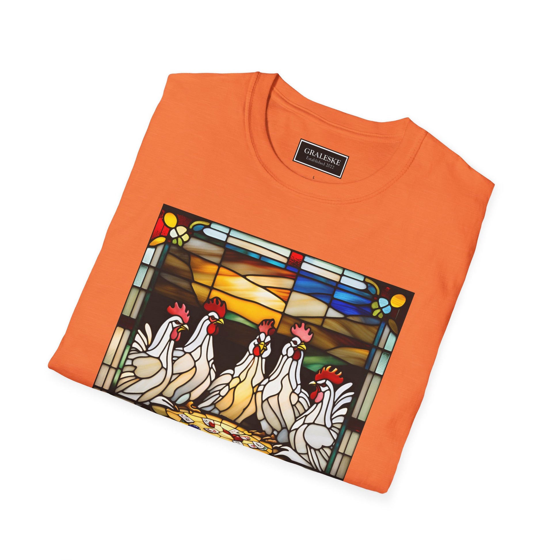 chickens playing cards stained glass - Unisex T-Shirt - Graleske