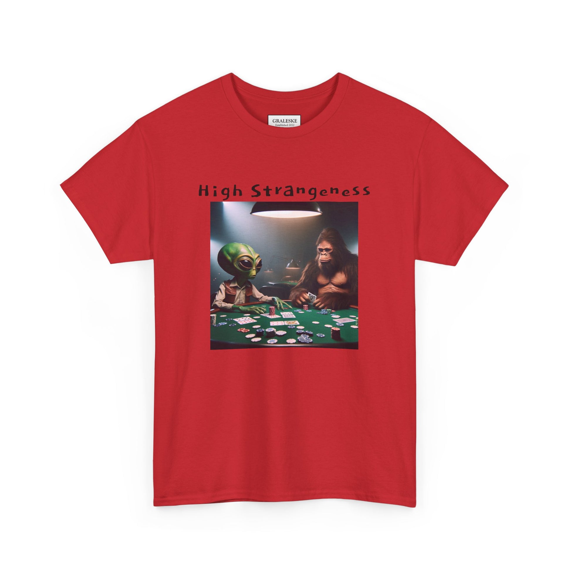 Alien vs Bigfoot Poker -Unisex Heavy Cotton Tee - Graleske