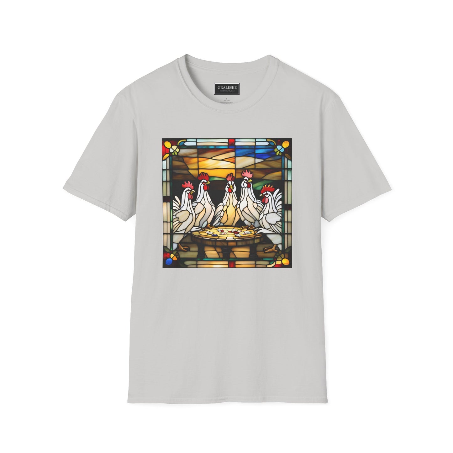 chickens playing cards stained glass - Unisex T-Shirt - Graleske