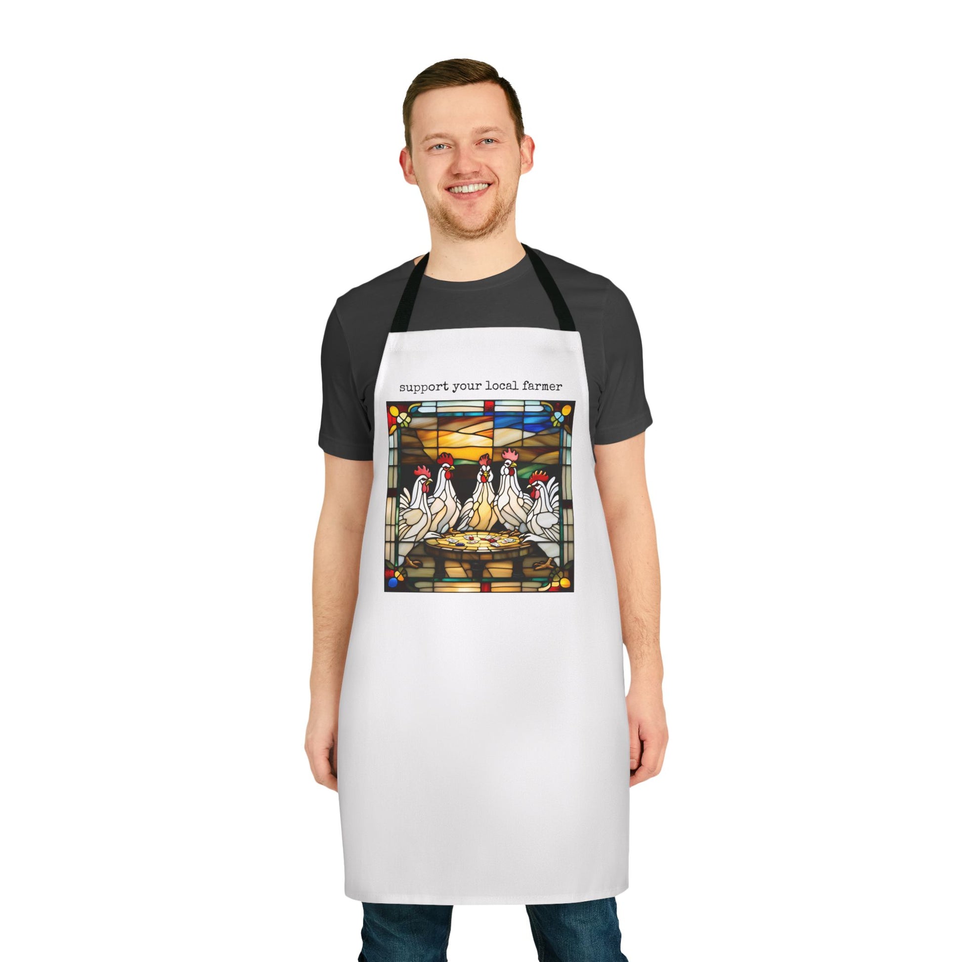 Apron, 5-Color Straps (AOP) - support your local farmer - chickens playing cards stained glass - Graleske