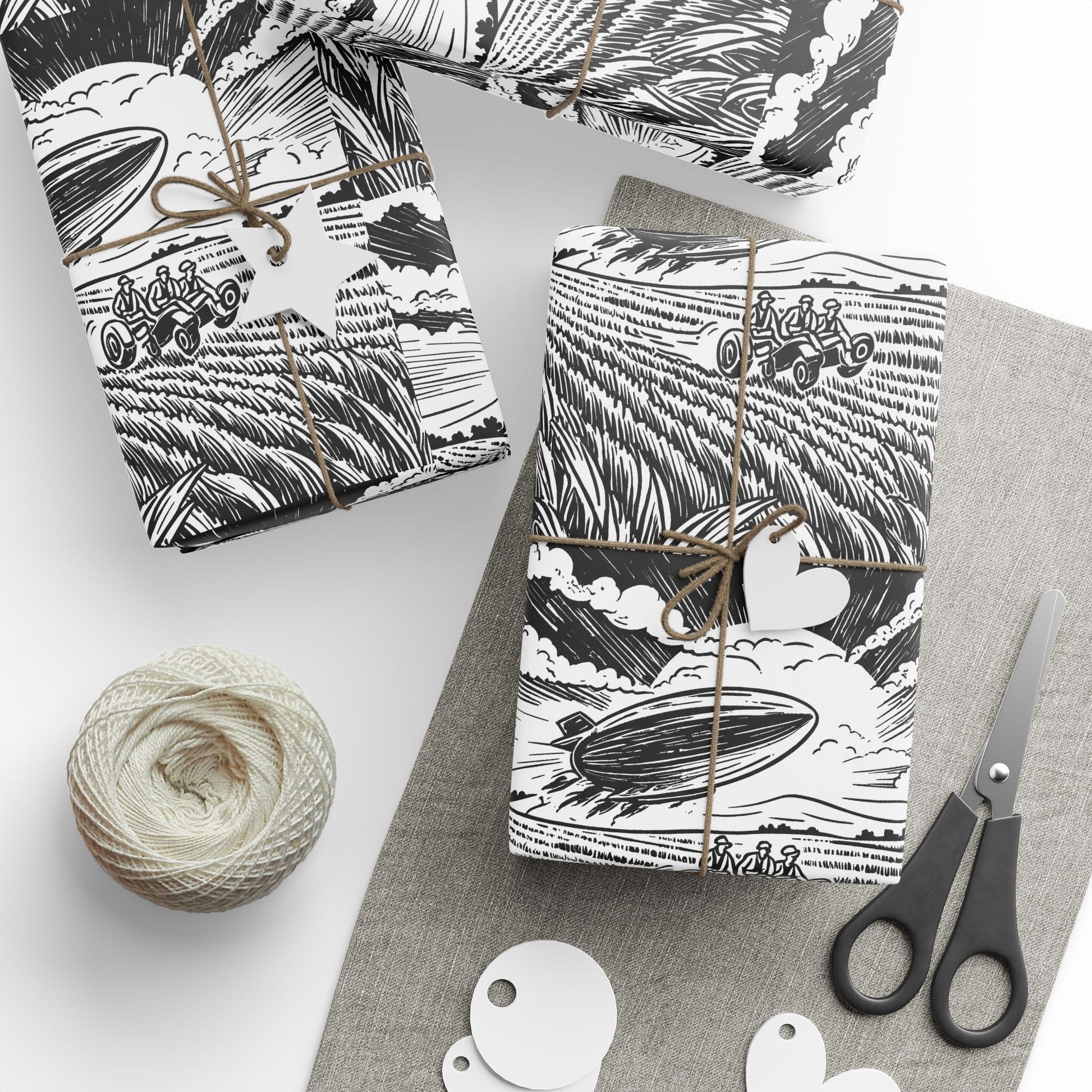 farmers and space blimp - Wrapping Papers - Graleske