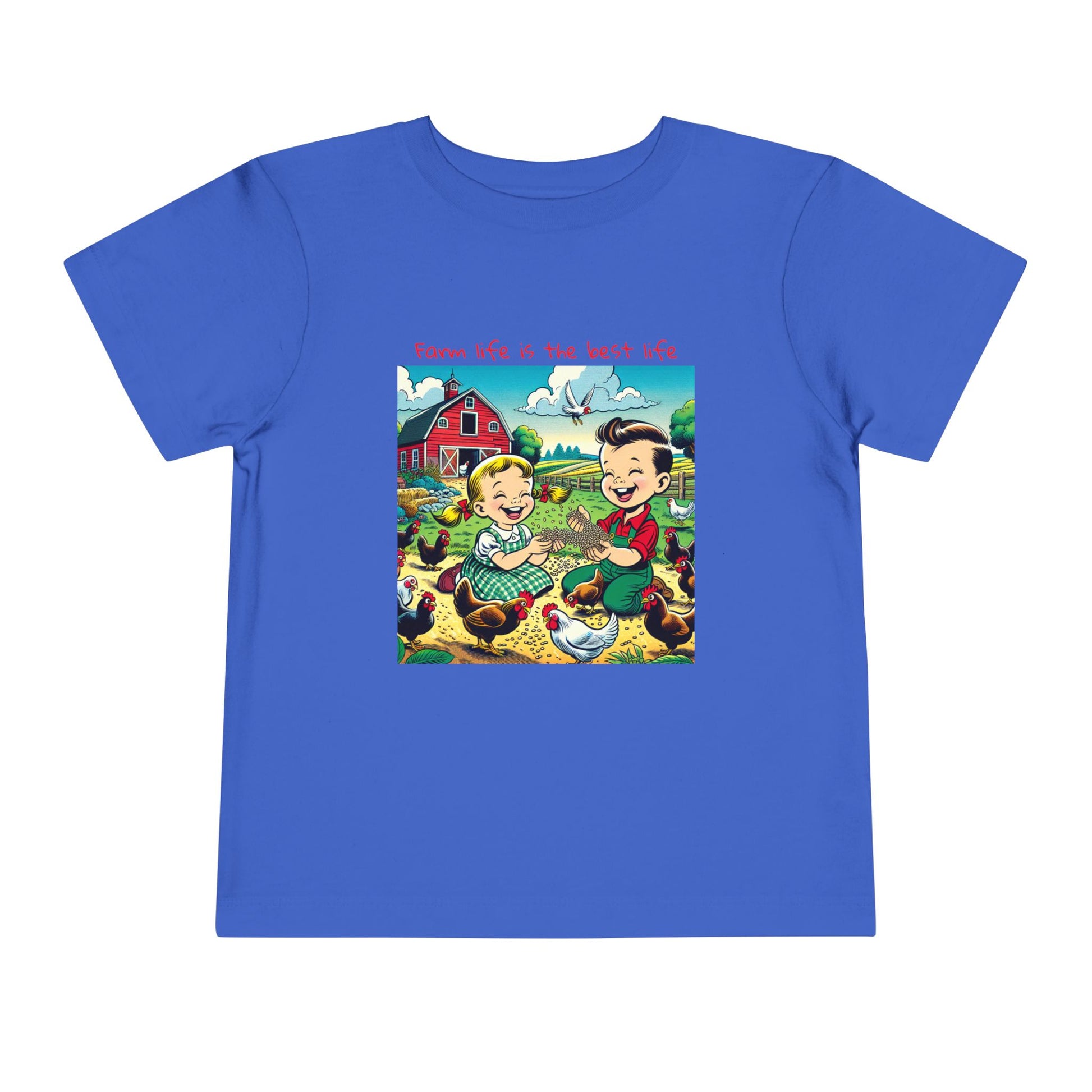Toddler Tee Farm Life Children Feeding Chickens on Farm Short Sleeve Shirt - Graleske