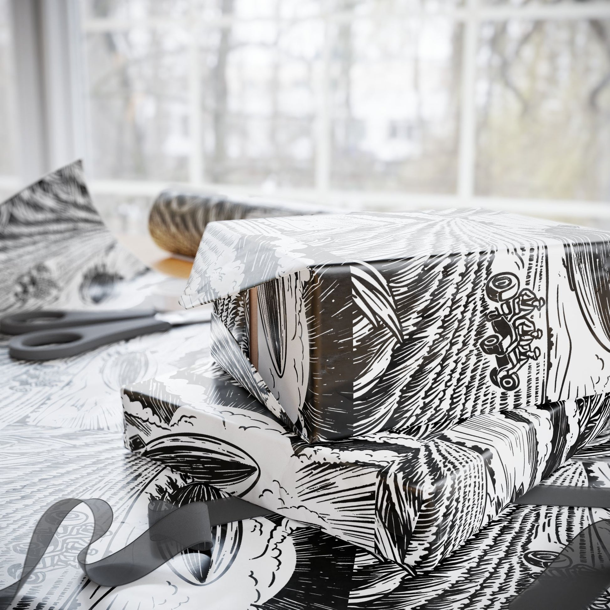 farmers and space blimp - Wrapping Papers - Graleske