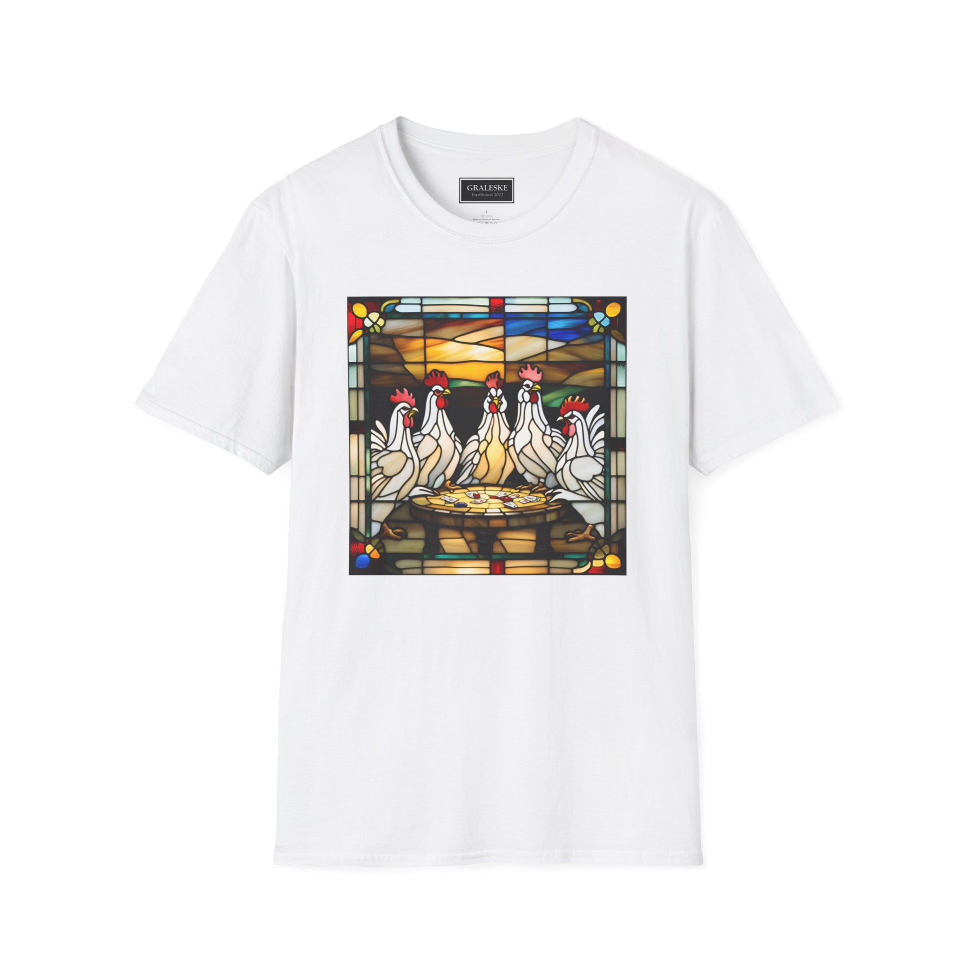chickens playing cards stained glass - Unisex T-Shirt - Graleske
