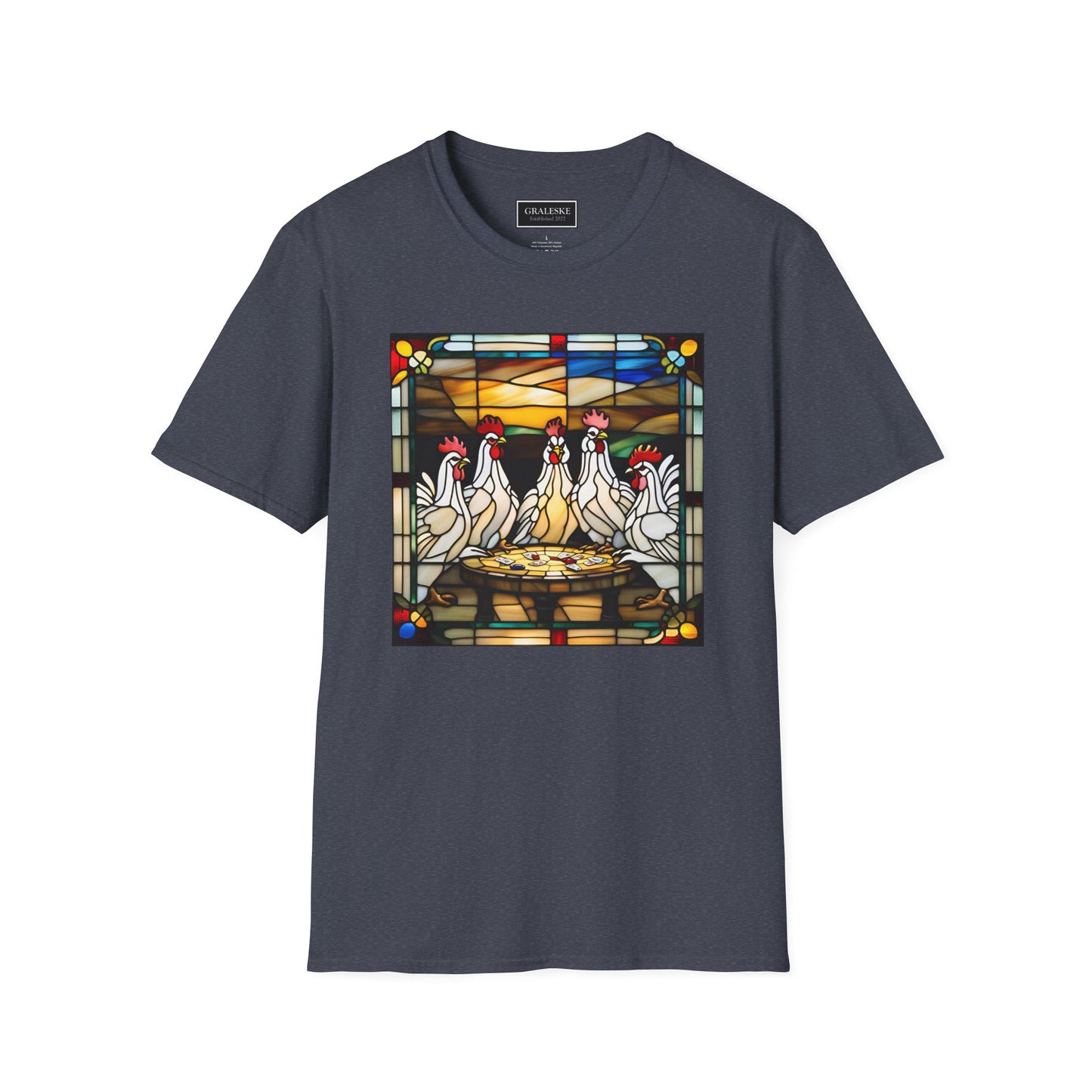 chickens playing cards stained glass - Unisex T-Shirt - Graleske