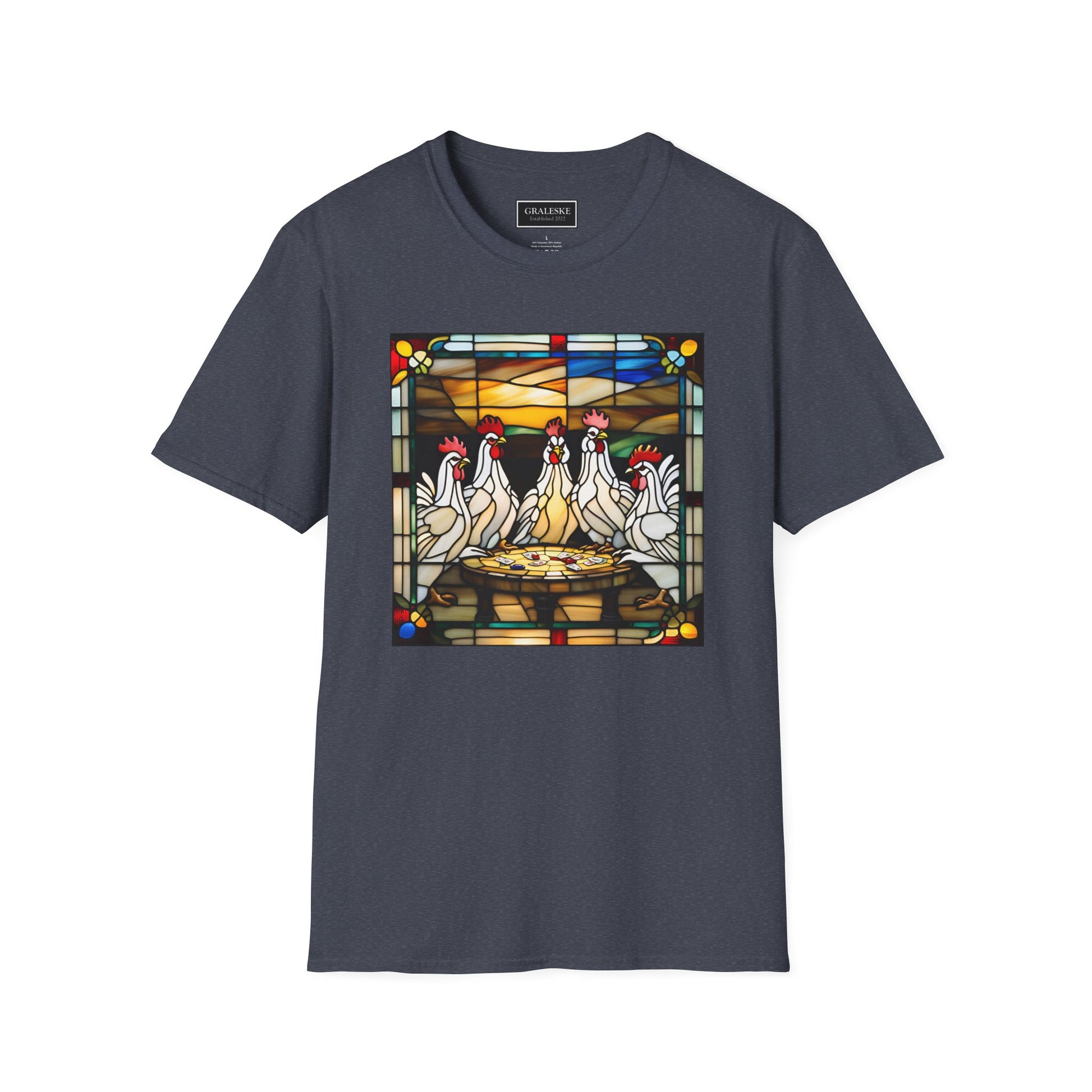 chickens playing cards stained glass - Unisex T-Shirt - Graleske