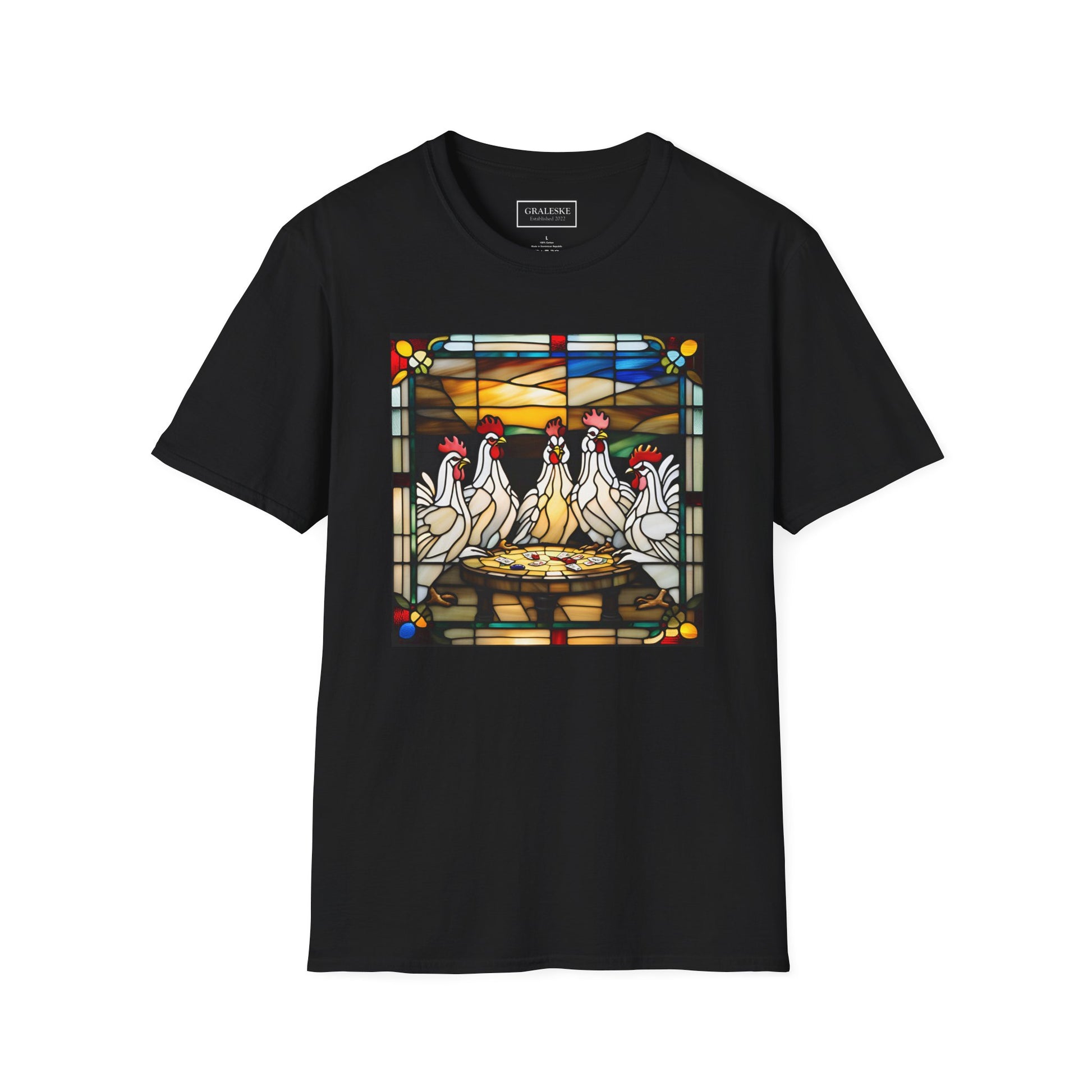 chickens playing cards stained glass - Unisex T-Shirt - Graleske