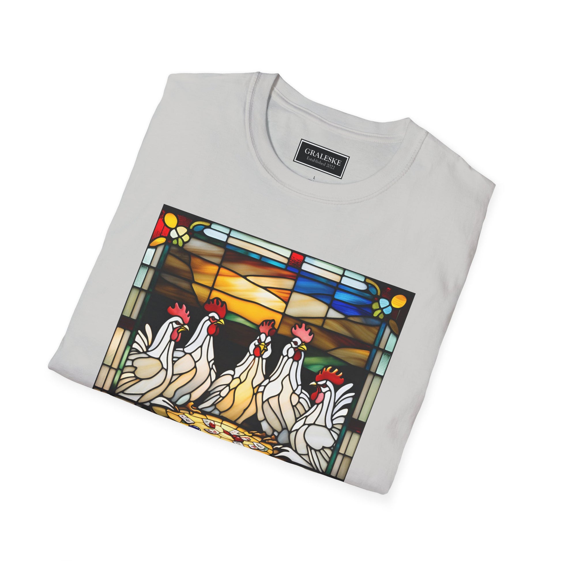 chickens playing cards stained glass - Unisex T-Shirt - Graleske